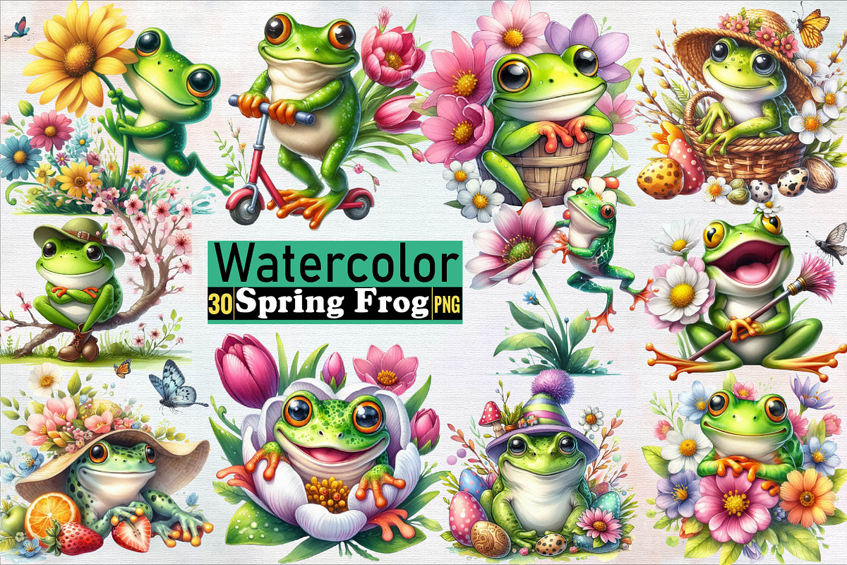 Spring Frog  Sublimation Clipart Bun, an Illustration by SVGArt (Photo 1 of 7)