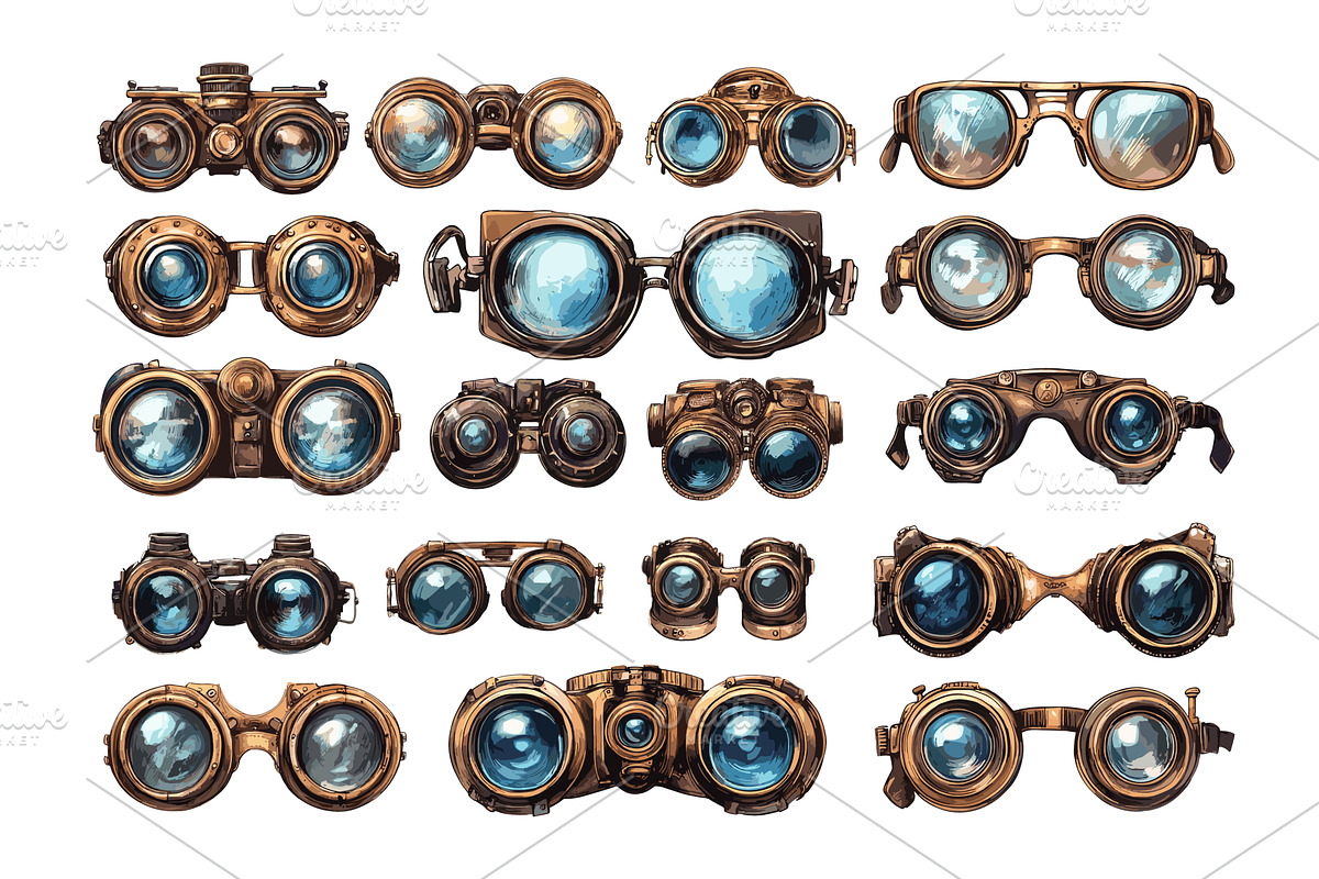 Steampunk glasses cartoon vector set, an Object Illustration by Onyx