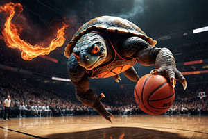 Turtle with Flaming Tail Playing Bas, a Sports & Recreation Photo by Stock Shape