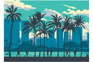 Ala Wai Canal Waikiki Honolulu WPA, a Decorative Illustration by patrimonio
