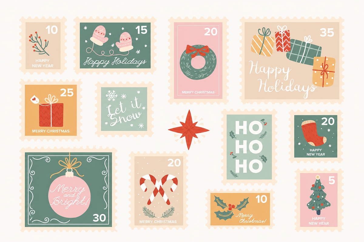 Christmas Stamps Illustrations, a Seasonal Illustration by Anna Studio (Photo 9 of 12)