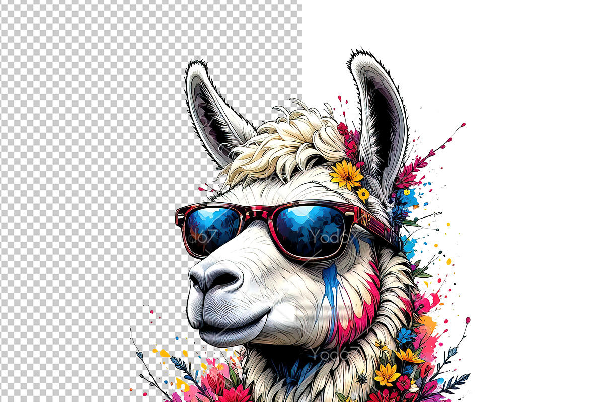 Llama wearing sunglasses and floral., an Animal Illustration by yod67 (Photo 4 of 8)