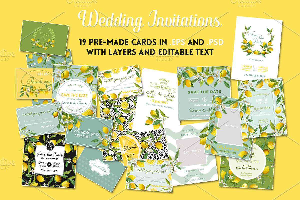 Watercolor Floral Design Set Lemons, an Illustration by Anna Studio (Photo 6 of 11)