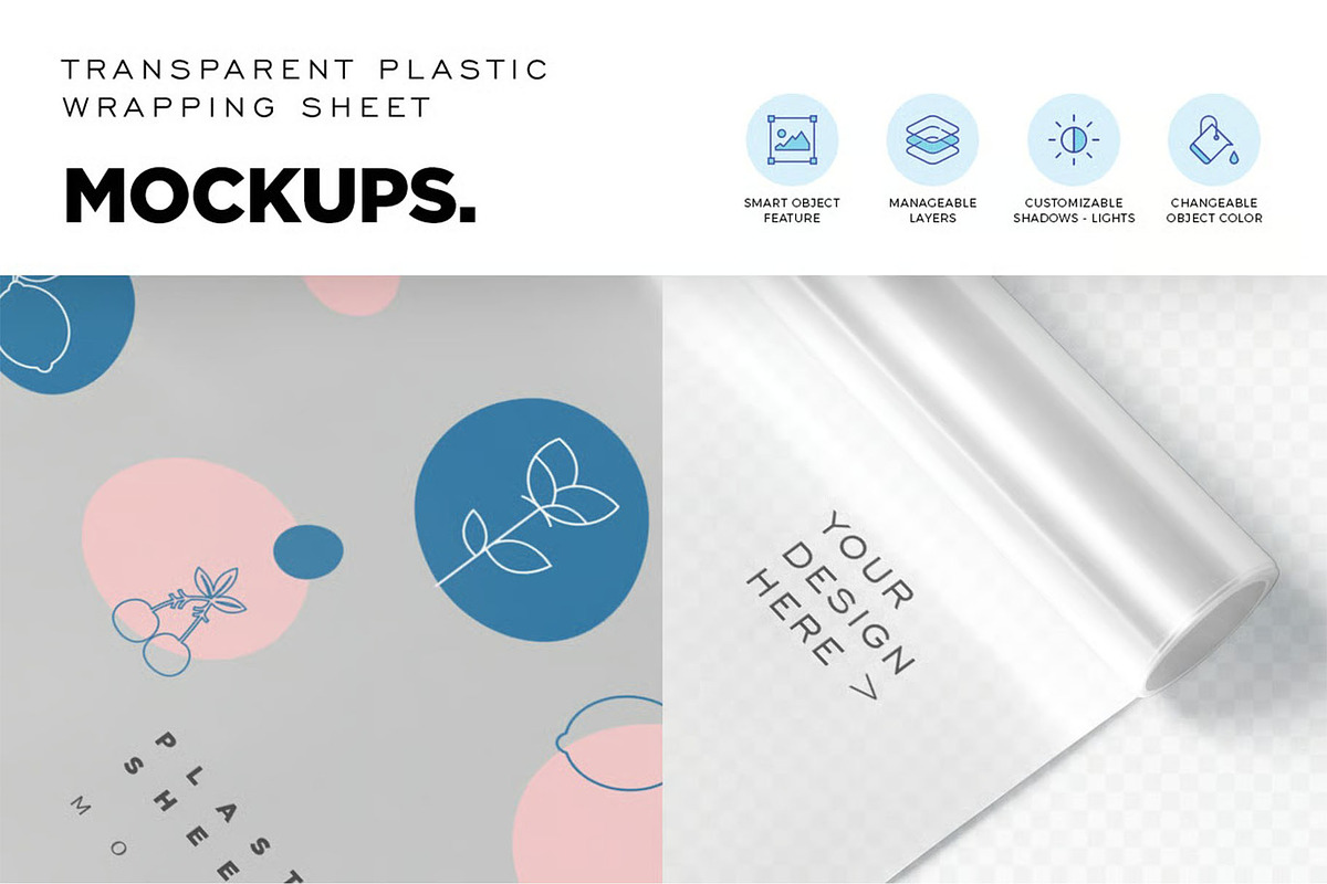 Transparent Wrapping Sheet Mockups, a Packaging Mockup by megostudi0 (Photo 3 of 6)