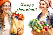 Farmer's market, watercolor clipart, a Food Illustration by AkvarelRiver (Thumbnail 7 of 7)