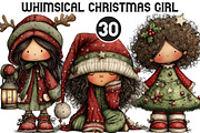 Whimsical Christmas Girl Clipart, an Illustration by Black Bird Studio (Thumbnail 1 of 6)