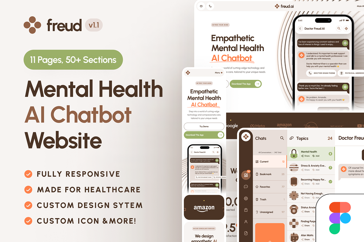 freud: AI Mental Health Website, a Landing Page Template by strangehelix.bio (Photo 1 of 9)