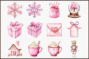 Pink Christmas Watercolor Clipart, an Illustration by Sublimation Artist (Thumbnail 2 of 6)