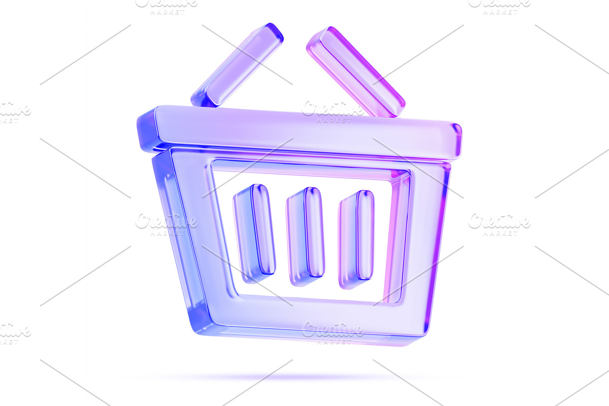 Glass holographic shopping basket 3d, a Food & Drink 3D Model by Marozhkastudio