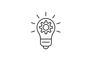 Cogwheel inside lightbulb line icon, an Outline Icon by Saggitarius