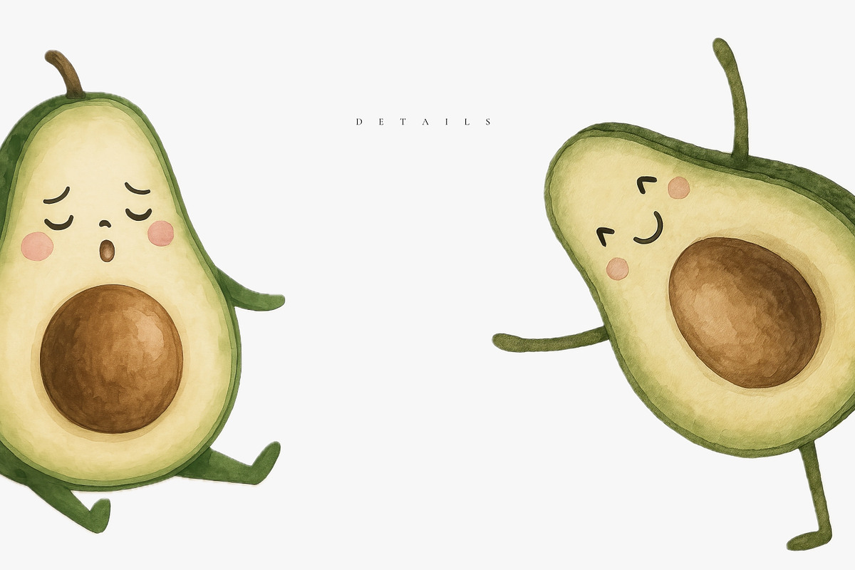 Cute Kawaii Avocado Clipart Set, an Illustration by Pati Paints (Photo 2 of 10)