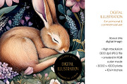 Cute Sleeping Hare Illustration, an Animal Illustration by The Dutch Lady Designs (Thumbnail 4 of 4)