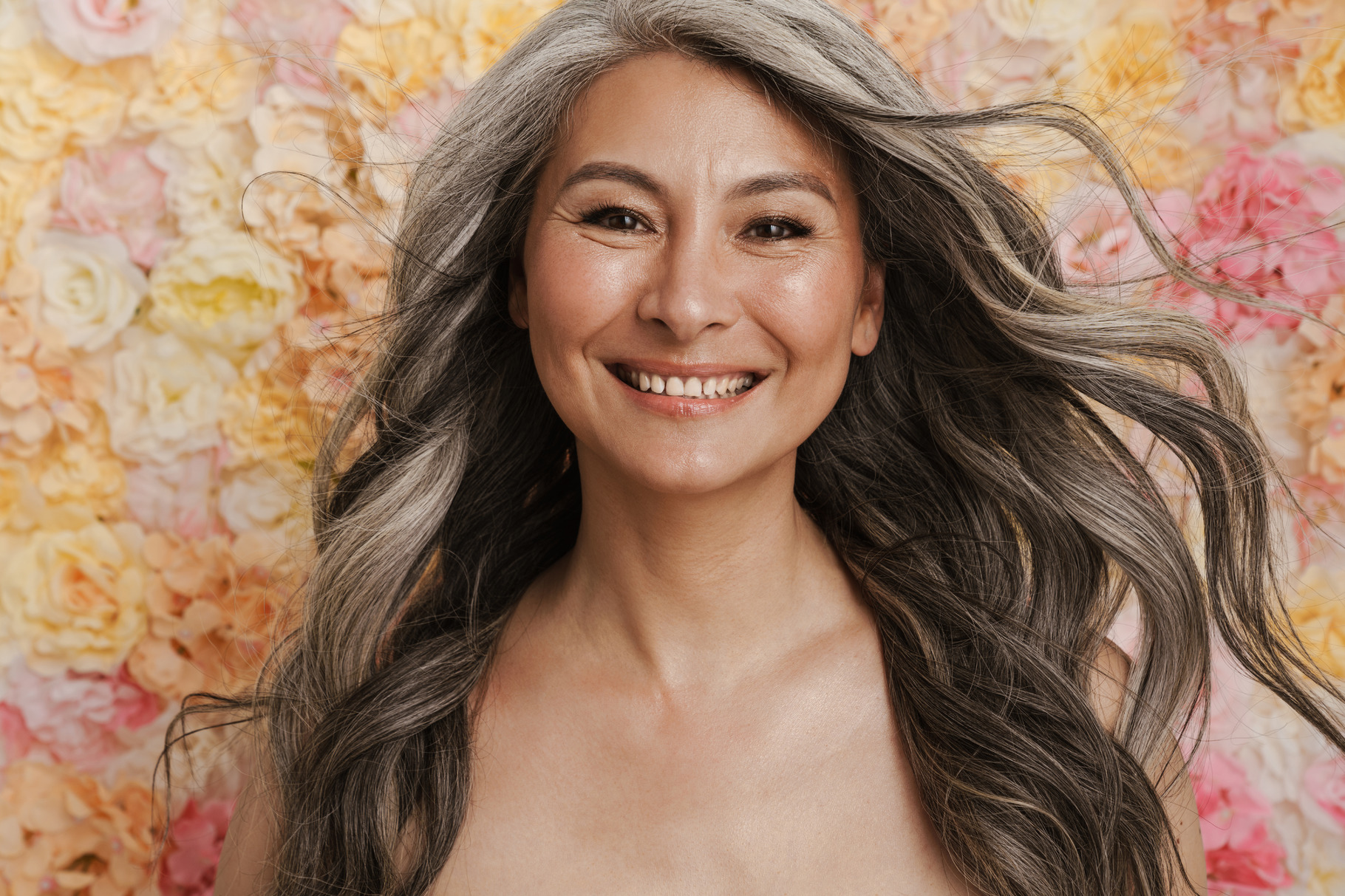 Smiling mature topless woman standing posing, a Person Photo by Dean