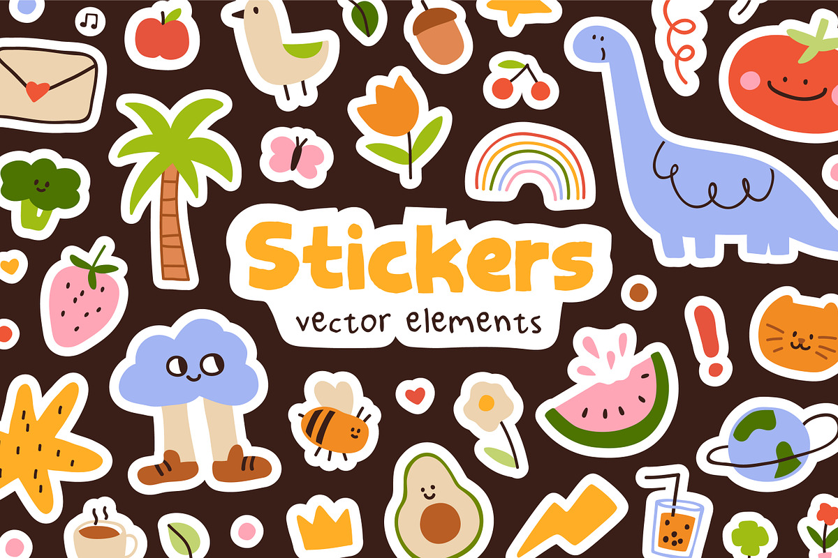 Cute sticker pack, doodle elements, a Decorative Illustration by Good Studio (Photo 1 of 7)