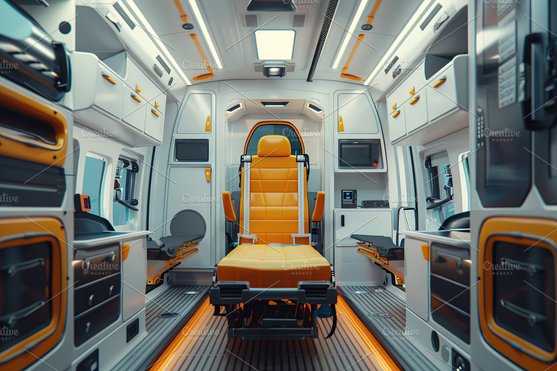 Ambulance car interior with equipment and devices, a Health & Medical Photo by AlyaAnd