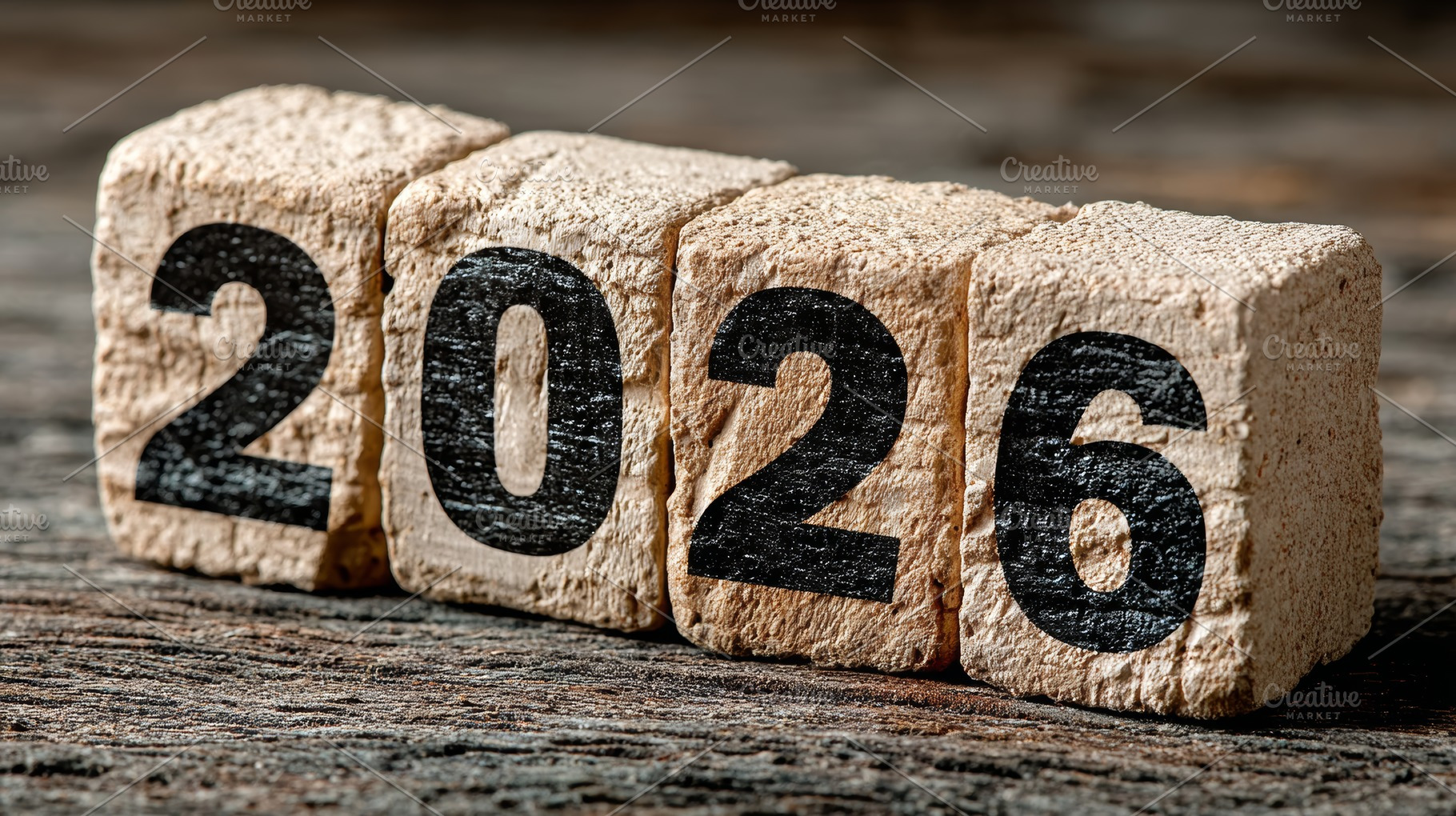 2026 wooden number blocks on a rustic table representing new year goals, planni, a Photo by AS photostudio