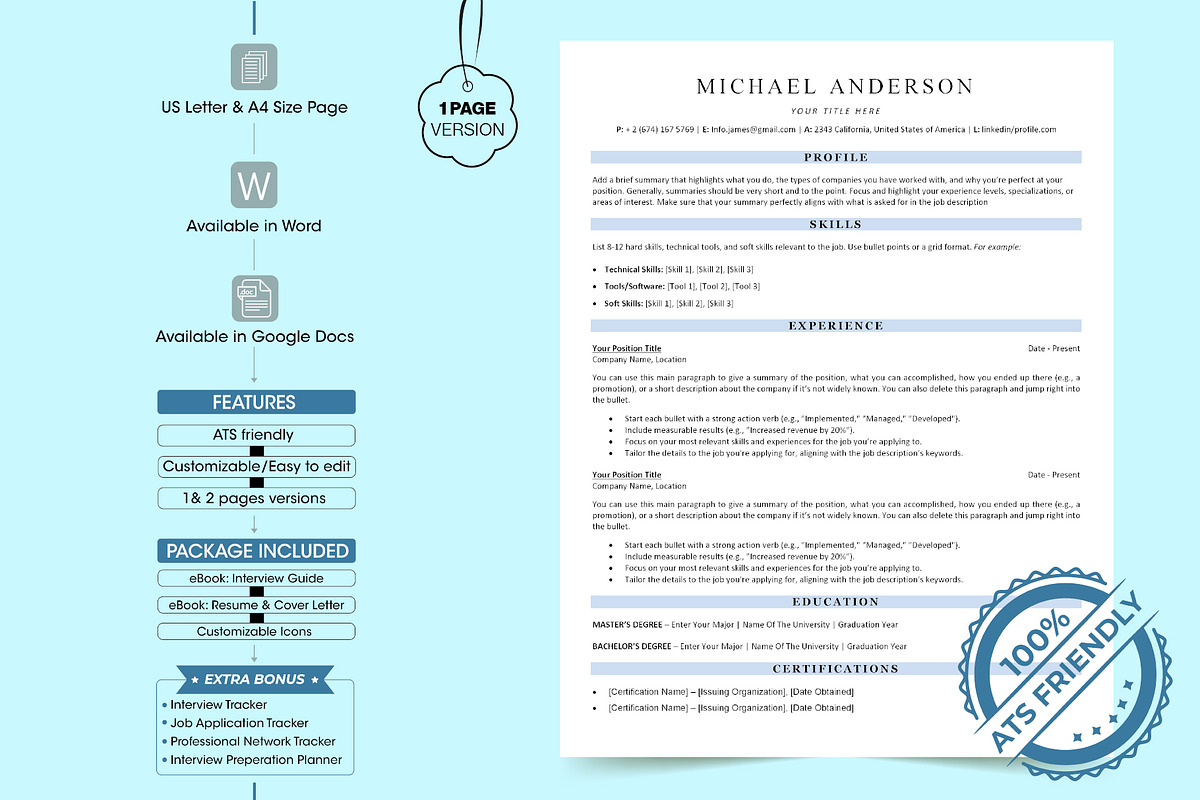 Clean ATS Resume Template, word, doc, a Resume Template by Design_Xlab (Photo 1 of 10)