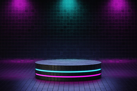 Cyberpunk product podium platform studio with blue and violet sp, an Arts & Entertainment Photo by Ministocker