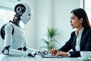 Businesswoman Conversing with a Huma, a Business Photo by Perpis