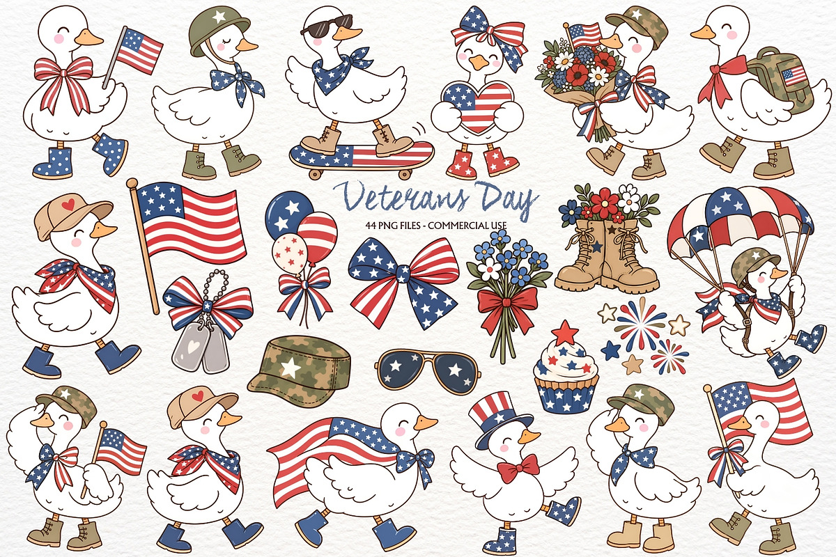 Veterans Day Silly Goose Clipart PNG, an Animal Illustration by SugarCloudStudioArt (Photo 1 of 6)