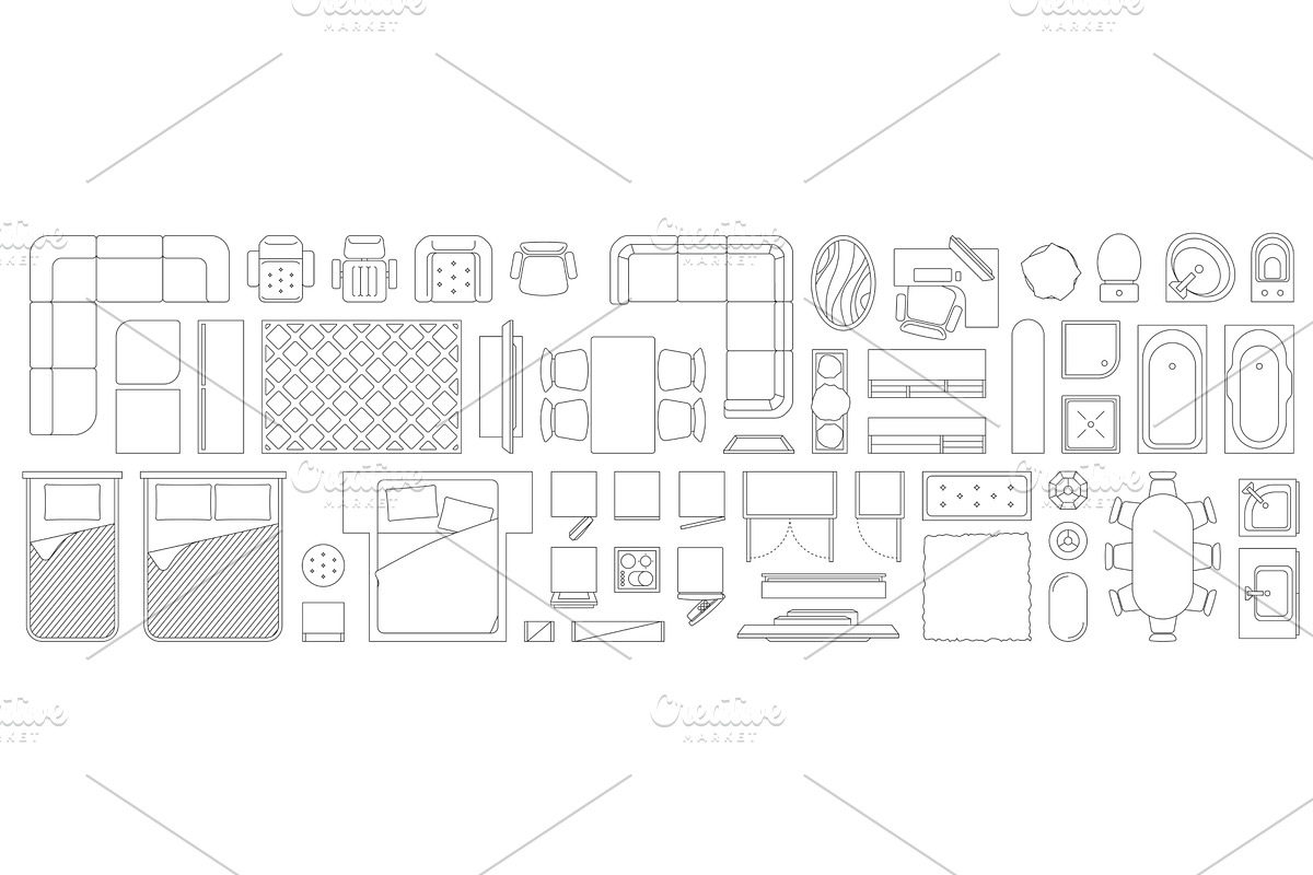 Linear interior top view icons, a Graphic by Frogella
