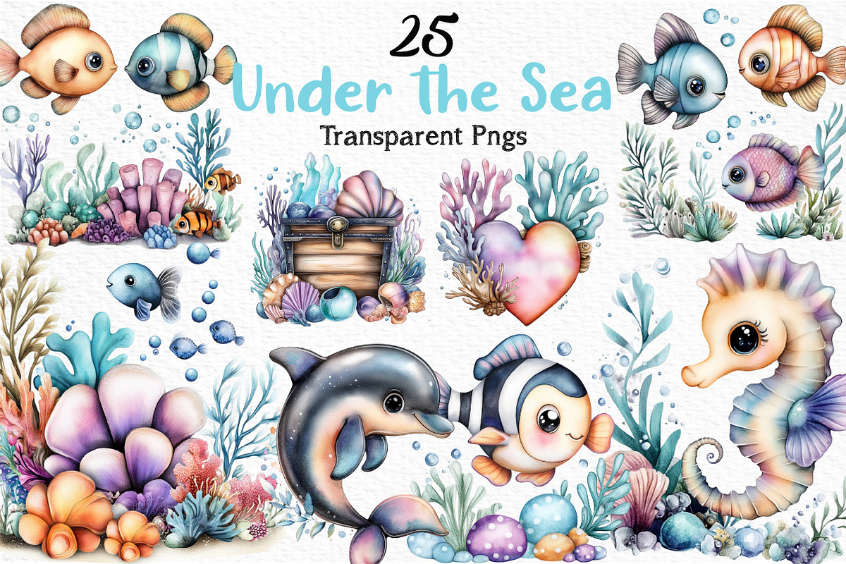 Under the Sea Watercolor Clipart PNG, an Illustration by Craft Nest (Photo 1 of 12)