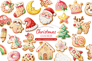 Watercolor Christmas Cookies Clipart, a Food Illustration by MockupWizard (Thumbnail 1 of 5)