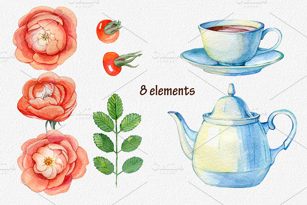 Watercolor clipart tea time, a Food Illustration by OlyaSenko (Photo 2 of 6)