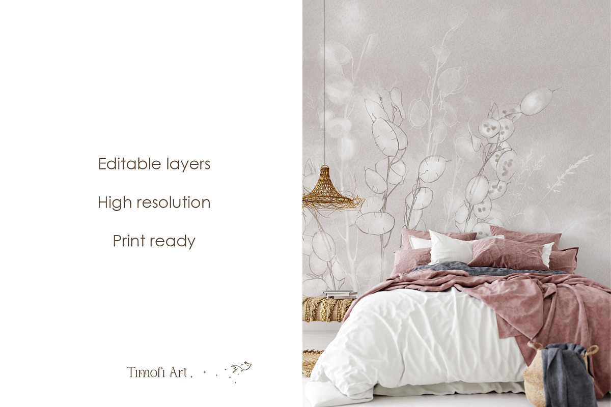 Lunaria – Botanical Wall Mural Set, a Wallpaper Graphic by Timofi Art (Photo 9 of 9)