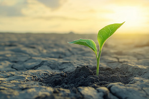 Small green plant sprouts from dry, a Nature Photo by MistyDay