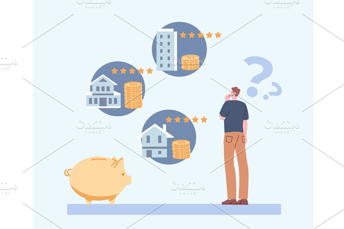 Man choose apart for rent or buy, a Finance Illustration by Valerie Bodnar