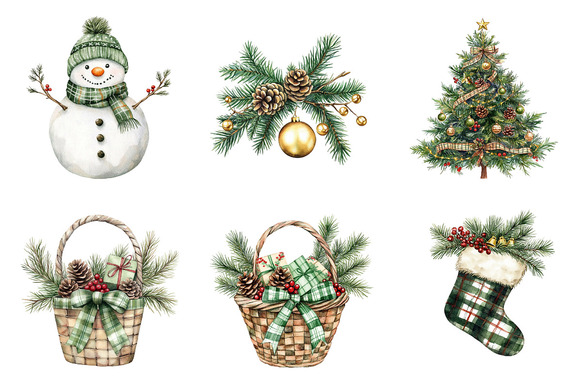 Christmas Green Clipart PNG Bundle, a Work Illustration by SinaCreation (Photo 3 of 6)