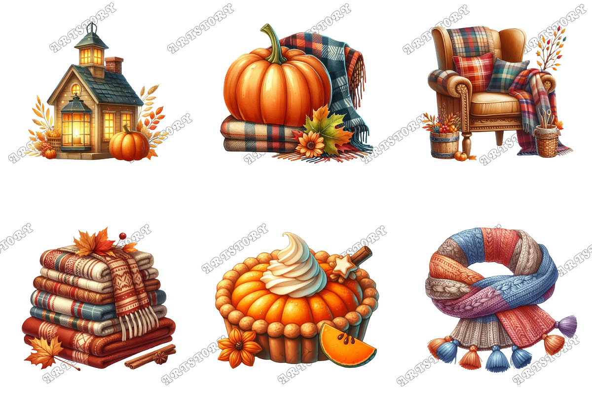 Cozy Fall Autumn Watercolor Clipart, an Illustration by designcity5 (Photo 2 of 5)