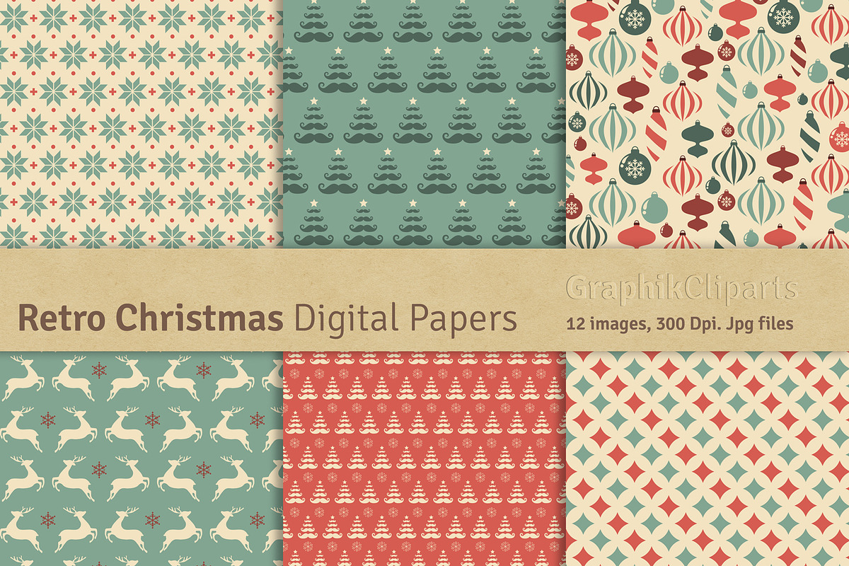 Retro Christmas Digital Papers preview 2