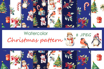 Watercolor christmas clipart, winter