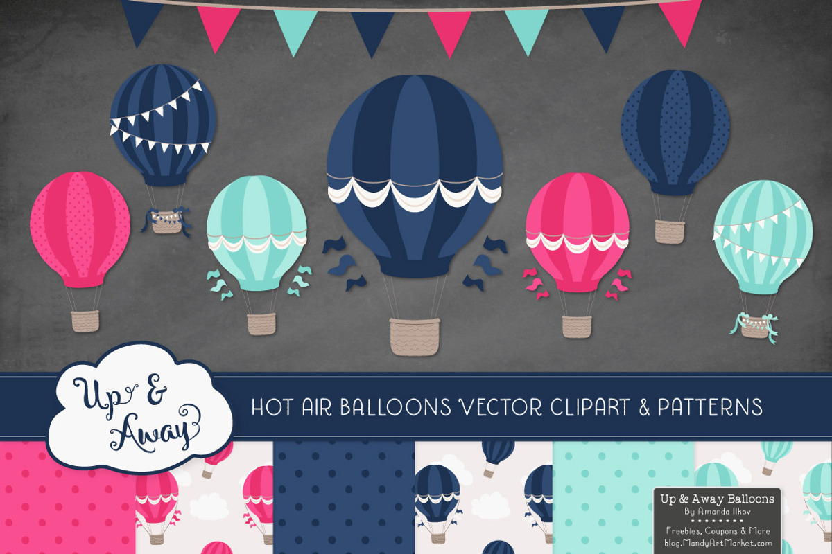 Navy & Hot Pink Hot Air Balloons, an Illustration by Amanda Ilkov (Photo 2 of 5)