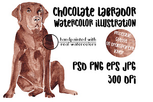 Watercolor Chocolate Labrador Dog