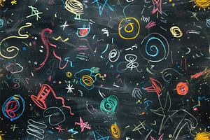 A Seamless Colorful Chalkboard Filled With Various Doodles And Abstract Shapes,