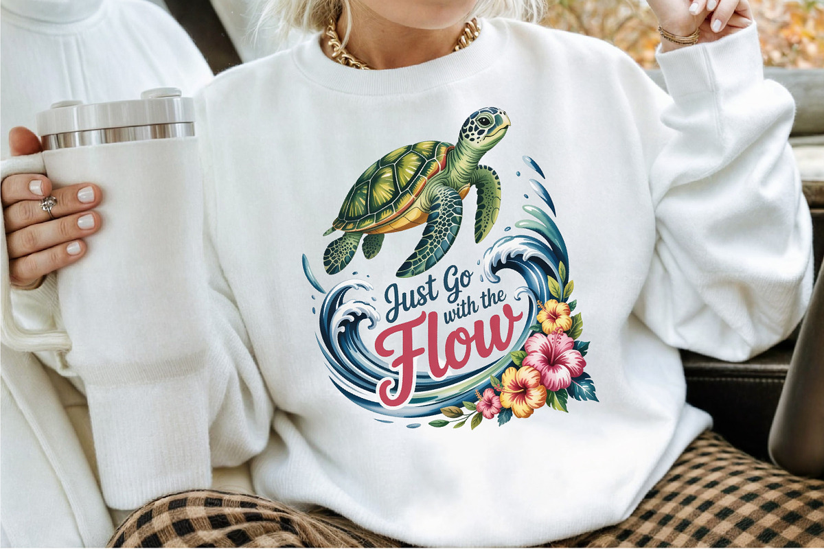 Summer Sea Turtle Waves Flowers PNG, an Illustration by Sublimation Artist (Photo 2 of 9)