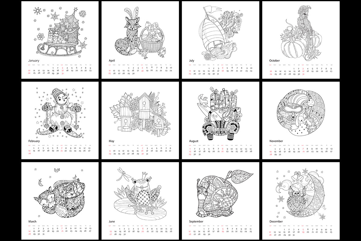 Coloring calendar on 2021, a Graphic by RAINBOWIRMA (Photo 2 of 3)