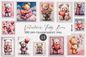 Valentines Teddy Bear Postage Stamps, an Illustration by Designworld
