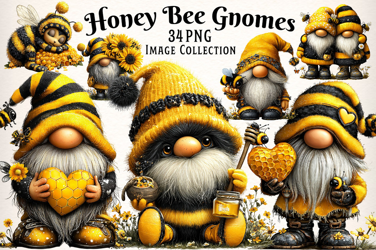 Honey Bee Gnome Watercolor Clipart, an Illustration by Dream Creation (Photo 1 of 7)