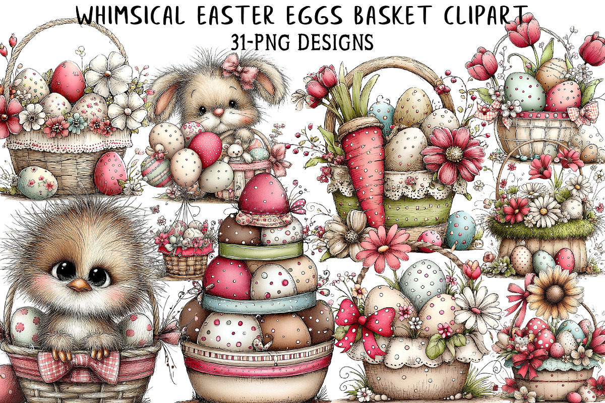 Whimsical Easter Eggs Basket Clipart, an Illustration by Daily.Designs (Photo 1 of 7)