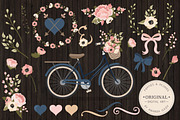 Navy & Blush Floral Bicycle & Extras, an Illustration by Amanda Ilkov (Thumbnail 2 of 5)
