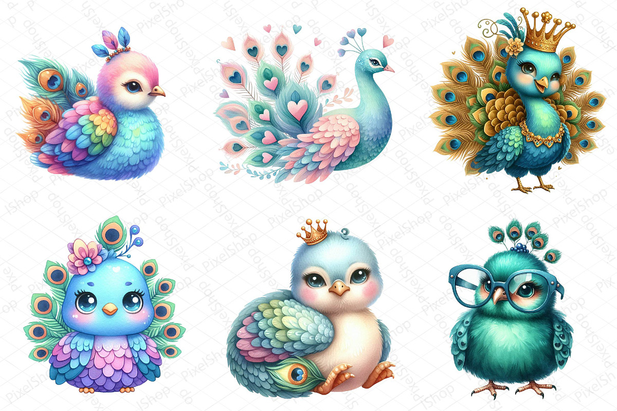 Watercolor Cute Peacock Clipart, an Illustration by DreamPrint404 (Photo 5 of 5)
