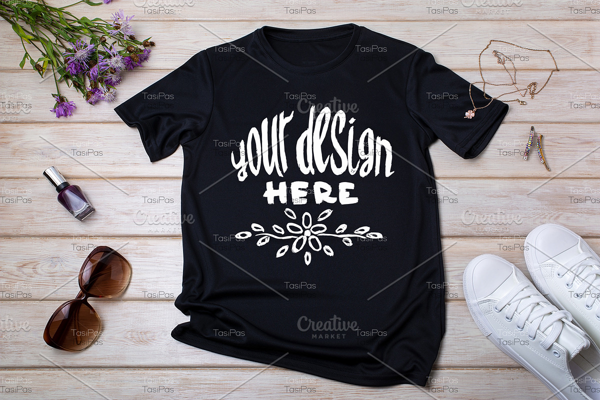 T-shirt mockup with burdock flowers., a Print Template by TasiPas (Photo 2 of 4)