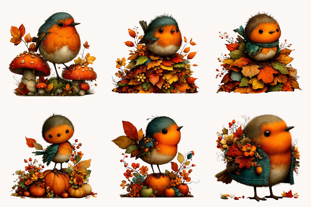 Whimsical Autumn Fall Robin Clipart, a Seasonal Illustration by Designworld (Photo 5 of 11)