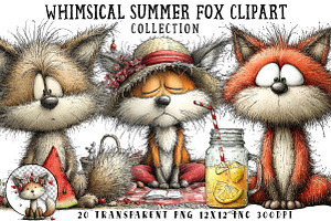 Whimsical Summer Fox Clipart, an Illustration by OK Design