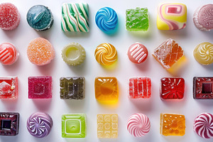 A colorful display of various jelly, a Photo by LOGOCREATIVE