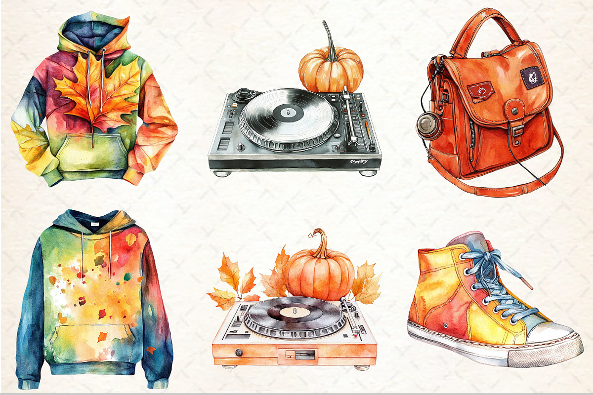 Watercolor Hip Hop Autumn Clipart, an Illustration by Rose Art (Photo 3 of 7)